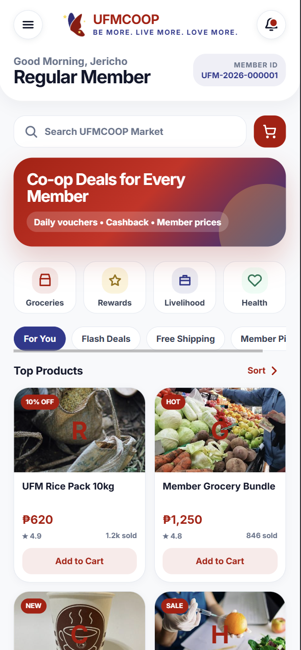 UFMCOOP Mobile App Marketplace Screen